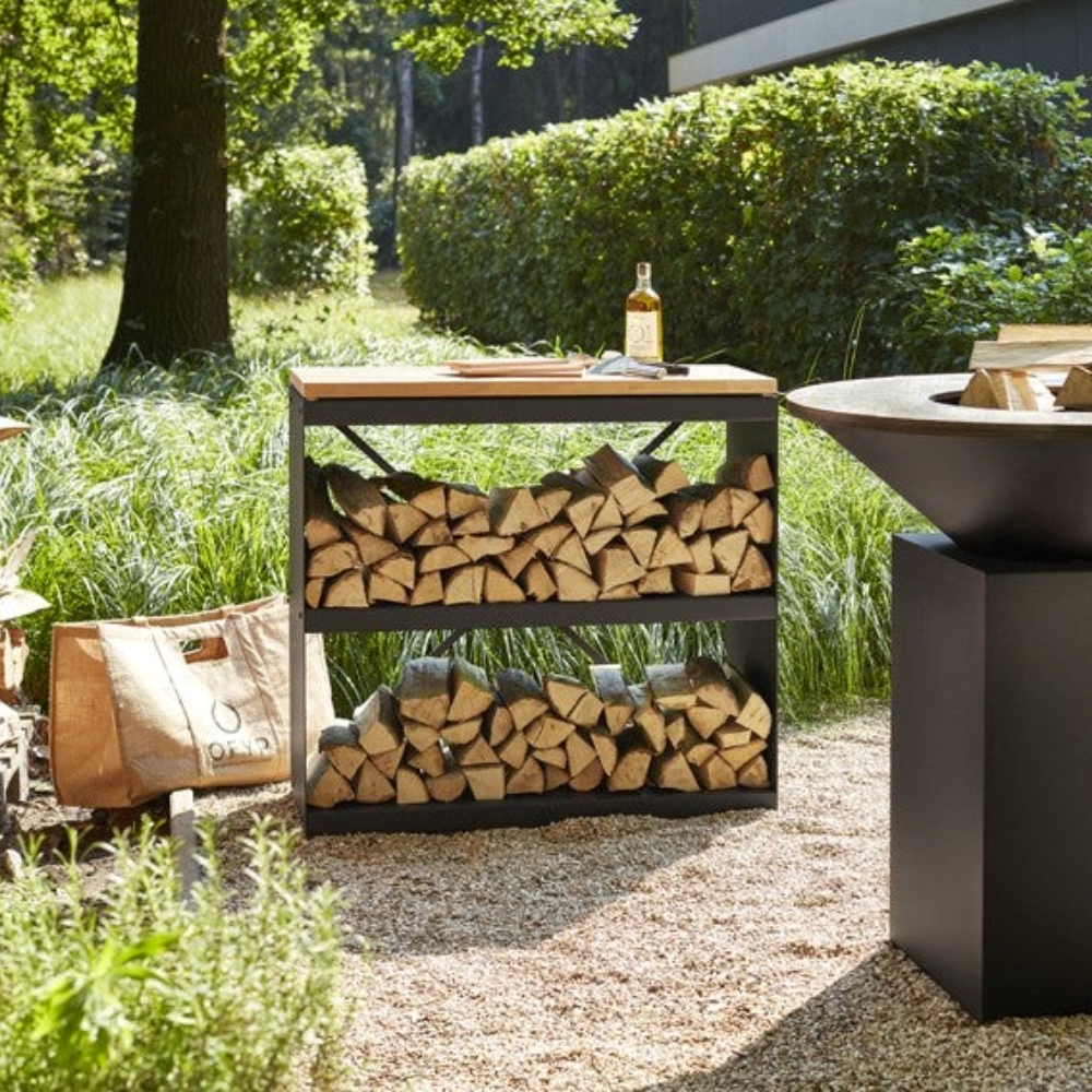 Load image into Gallery viewer, OFYR Wood Storage Dressoir w/ Teak Wood Tabletop - Black **Limited Stock**