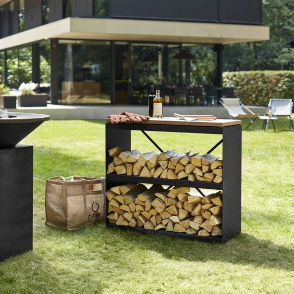 Load image into Gallery viewer, OFYR Wood Storage Dressoir w/ Teak Wood Tabletop - Black **Limited Stock**