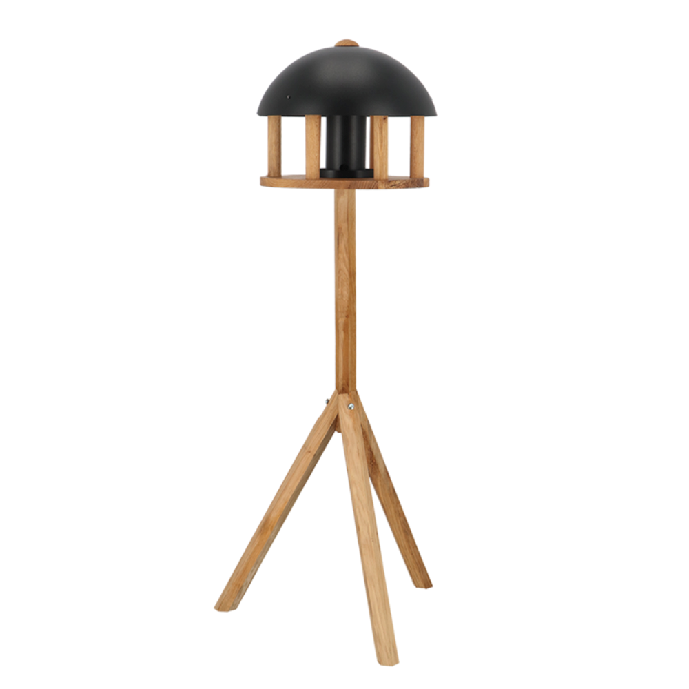Load image into Gallery viewer, ESSCHERT DESIGN Freestanding Black & Oak Bird Feeder - Round