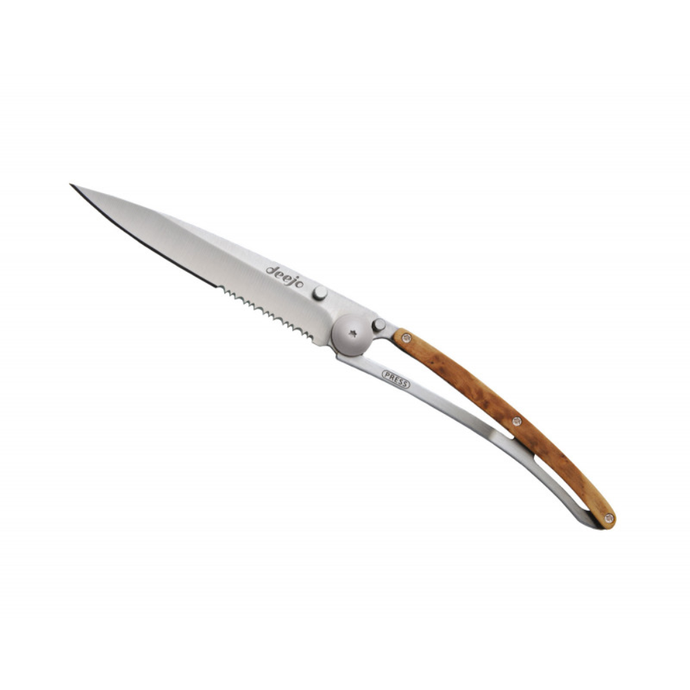 Load image into Gallery viewer, DEEJO Juniper Wood Knife 37g - Serrated Blade