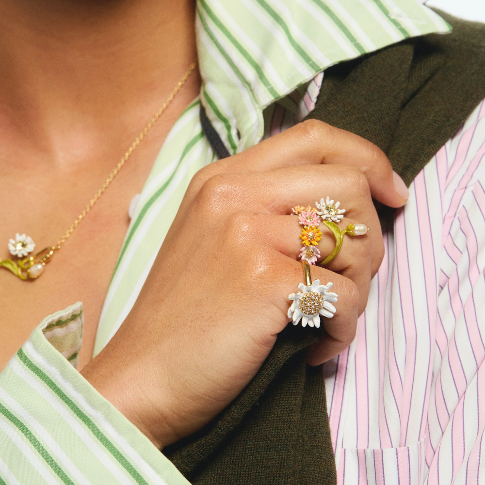 Load image into Gallery viewer, LES NEREIDES Adjustable Ring - Daisy & Zinnia Flowers