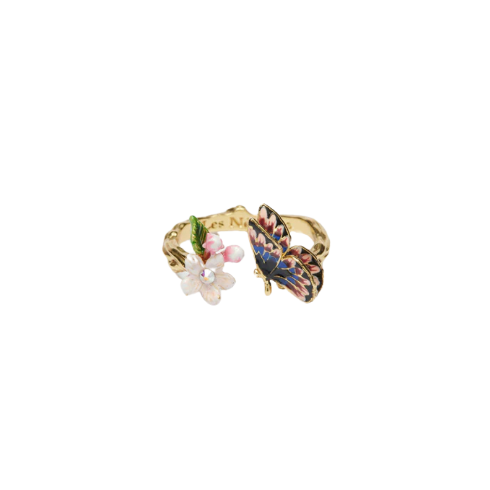 Load image into Gallery viewer, LES NEREIDES Adjustable Ring - Japanese Emperor Butterfly & Cherry Blossom