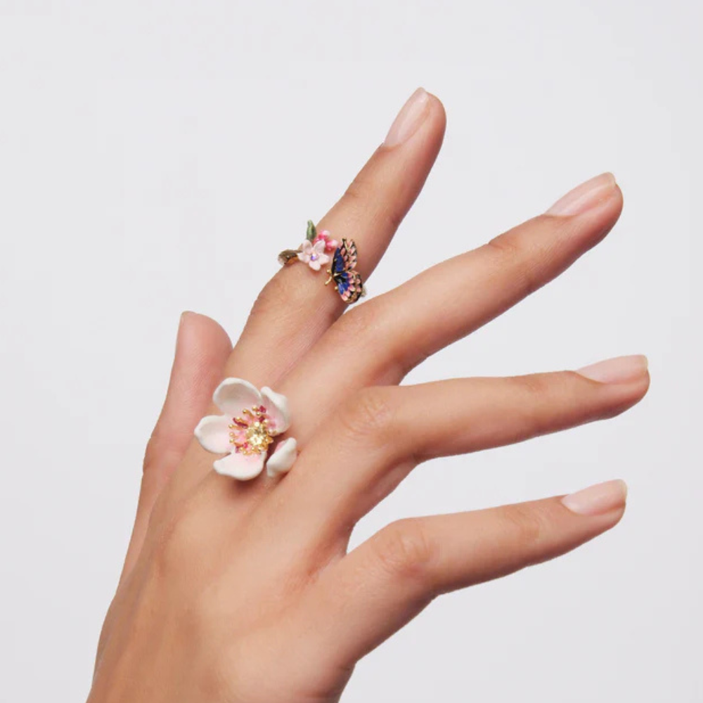Load image into Gallery viewer, LES NEREIDES Adjustable Ring - Japanese Emperor Butterfly & Cherry Blossom