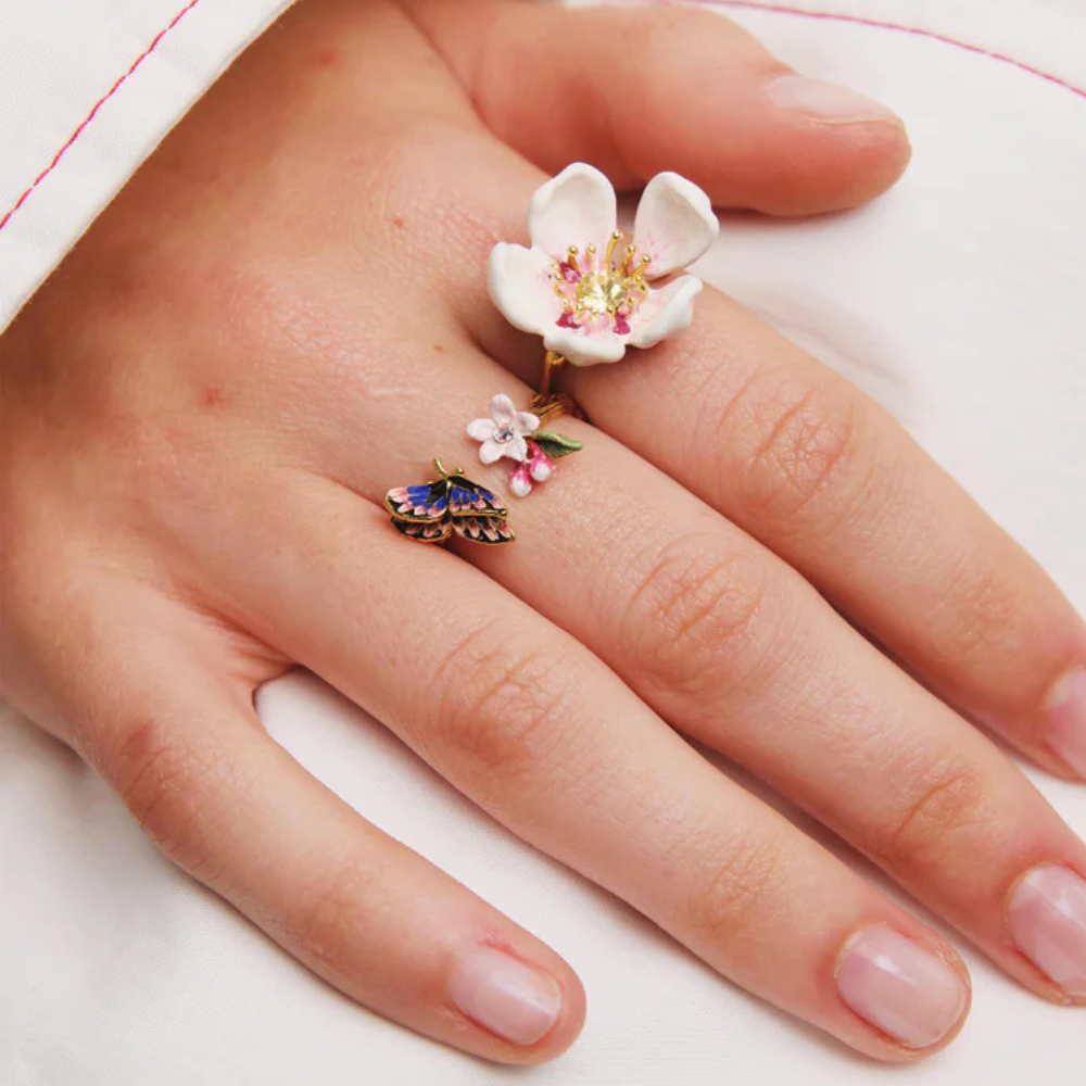 Load image into Gallery viewer, LES NEREIDES Adjustable Ring - Japanese Emperor Butterfly & Cherry Blossom