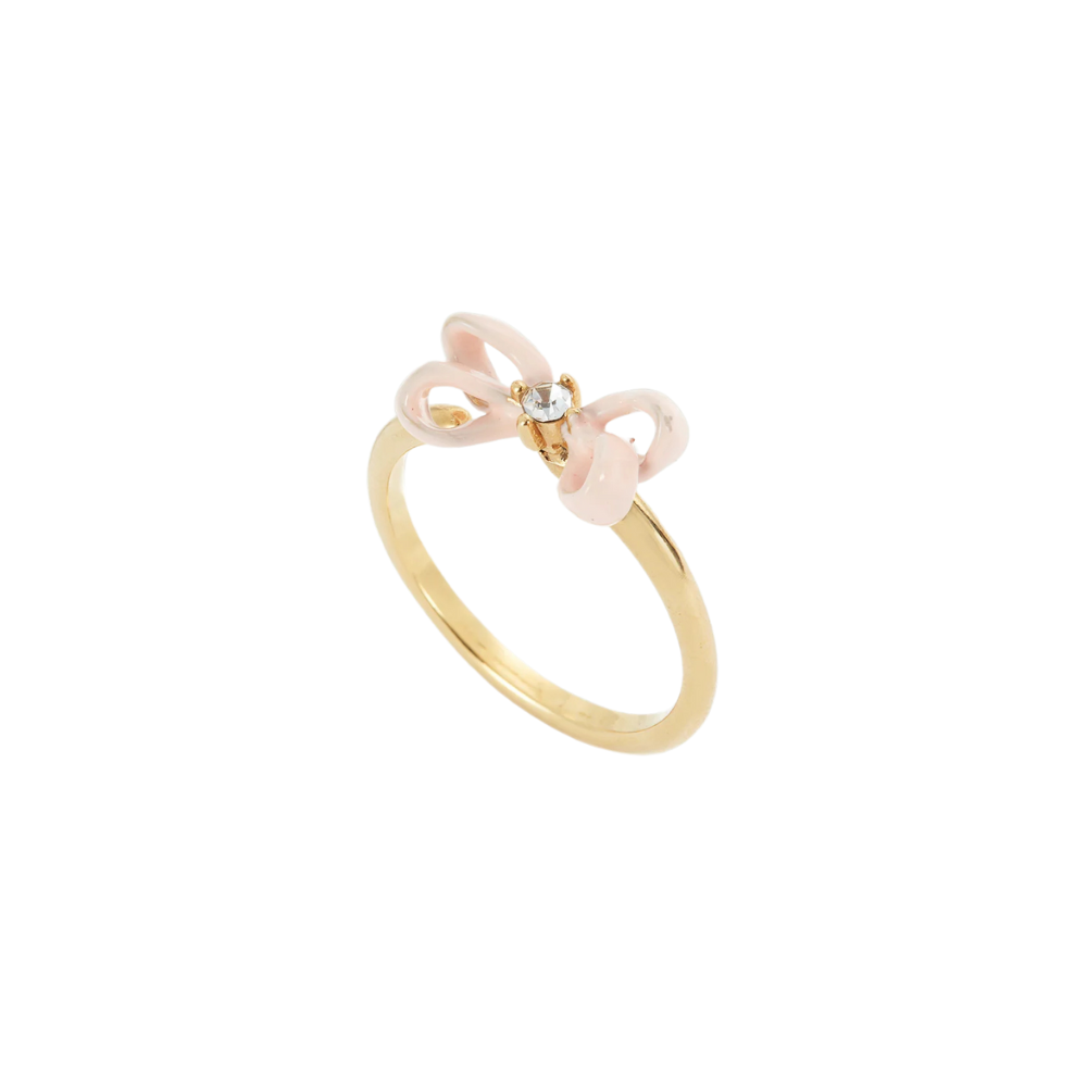 Load image into Gallery viewer, LES NEREIDES Adjustable Ring - Pink Ribbon & Faceted Crystal