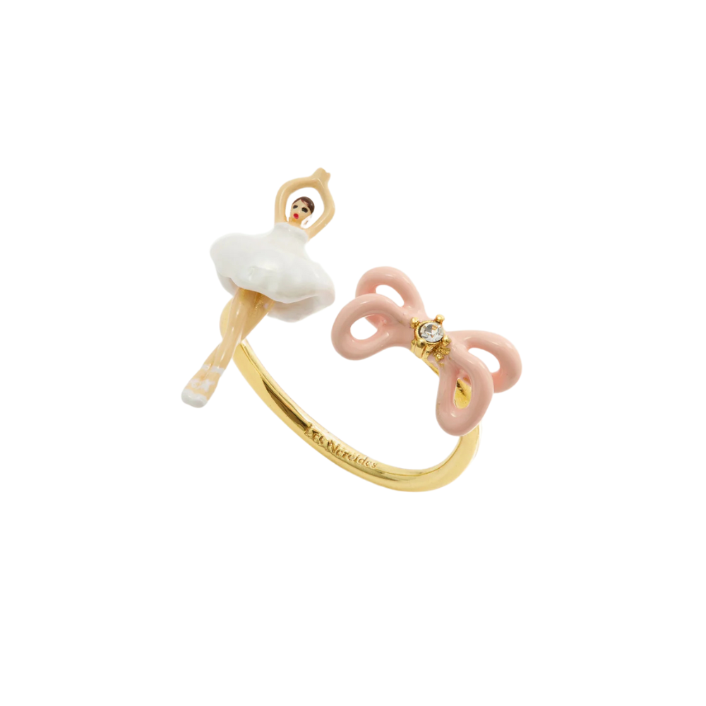 Load image into Gallery viewer, LES NEREIDES Adjustable Ring - White Tutu & Pink Bow Mini Ballerina