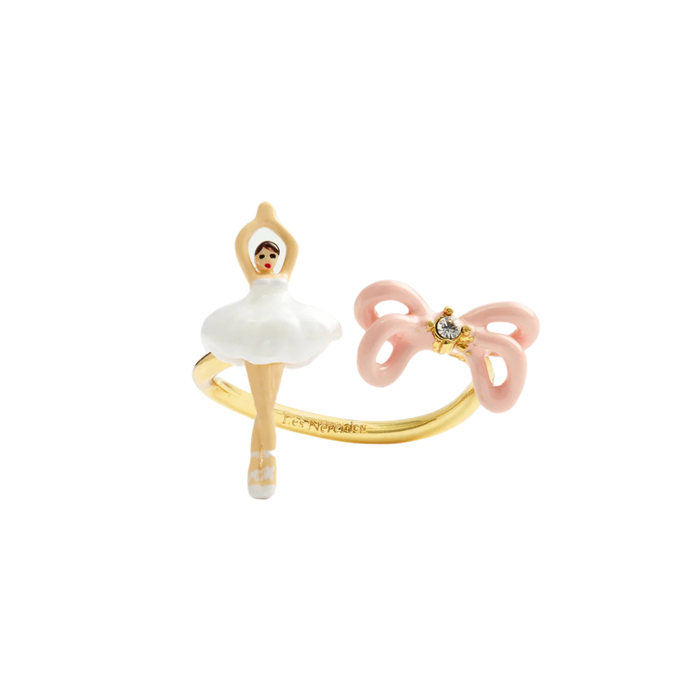 Load image into Gallery viewer, LES NEREIDES Adjustable Ring - White Tutu & Pink Bow Mini Ballerina