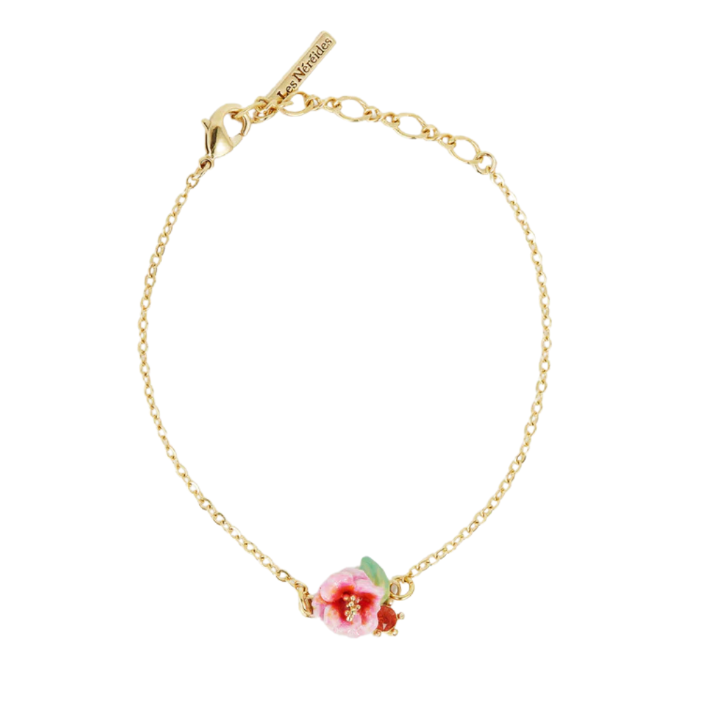 Load image into Gallery viewer, LES NEREIDES Fine Bracelet - Hydrangea Flower & Peach Crystal Stone