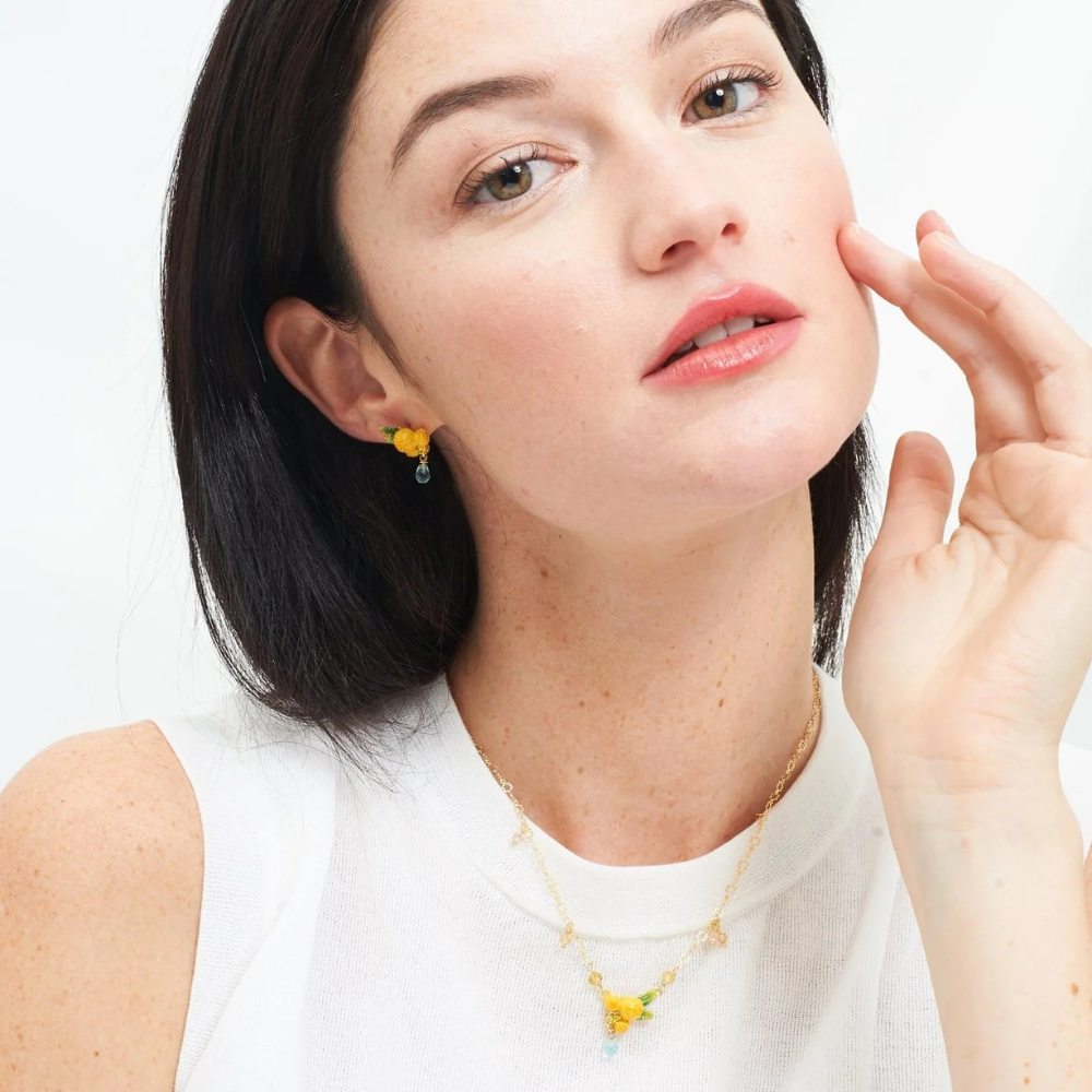 Load image into Gallery viewer, LES NEREIDES Pendant Necklace - Mimosa Flower & Double Fern