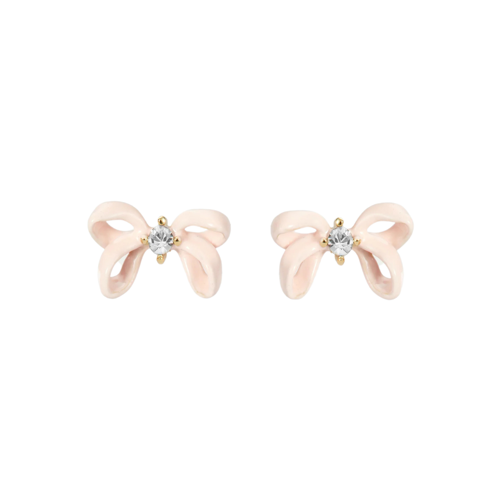 Load image into Gallery viewer, LES NEREIDES Stud Earrings - Pink Ribbon & Faceted Crystal