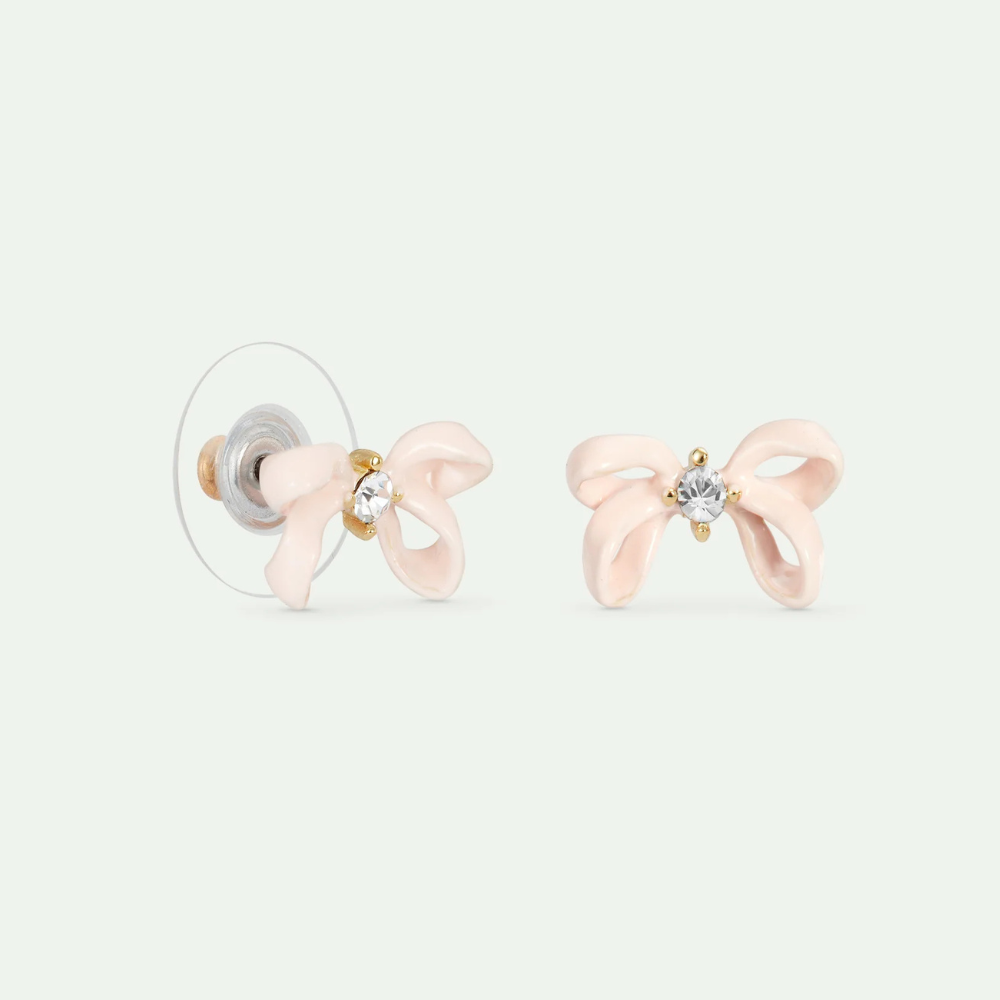 Load image into Gallery viewer, LES NEREIDES Stud Earrings - Pink Ribbon & Faceted Crystal