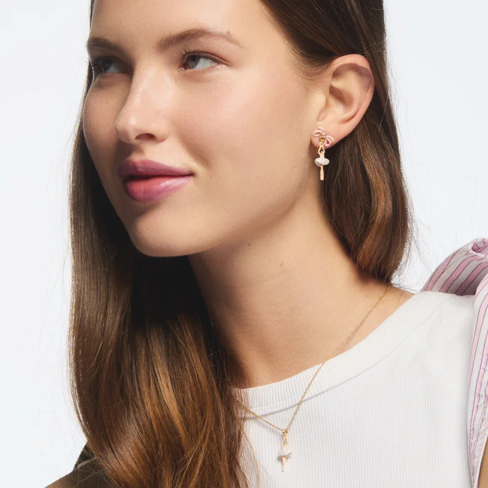 Load image into Gallery viewer, LES NEREIDES Stud Earrings - White Tutu & Pink Bow Mini Ballerina
