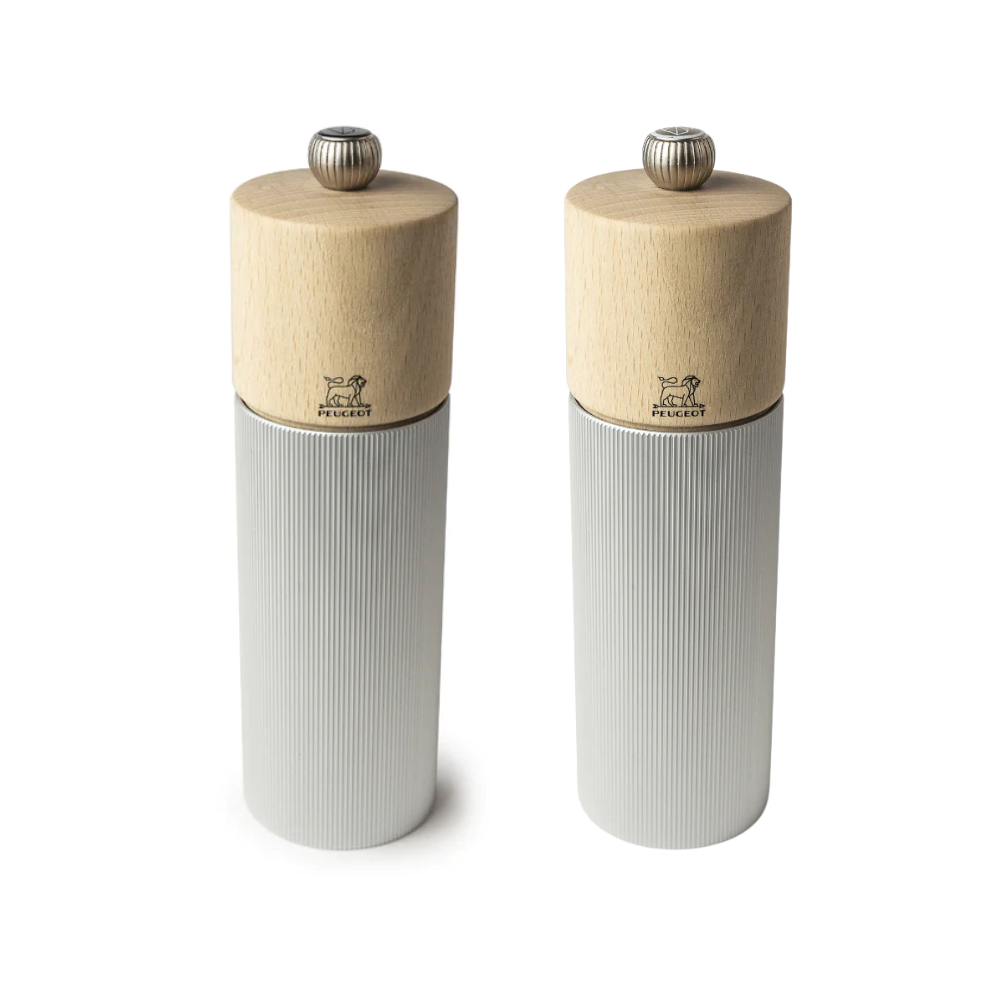 Load image into Gallery viewer, PEUGEOT Line Salt/Pepper Mill Set Aluminium & Natural Wood - 18cm