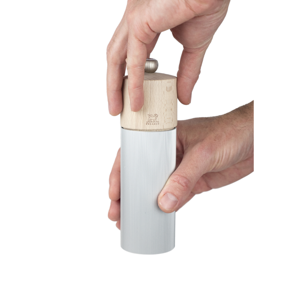 Load image into Gallery viewer, PEUGEOT Line Salt Mill Aluminium & Natural Wood - 18cm