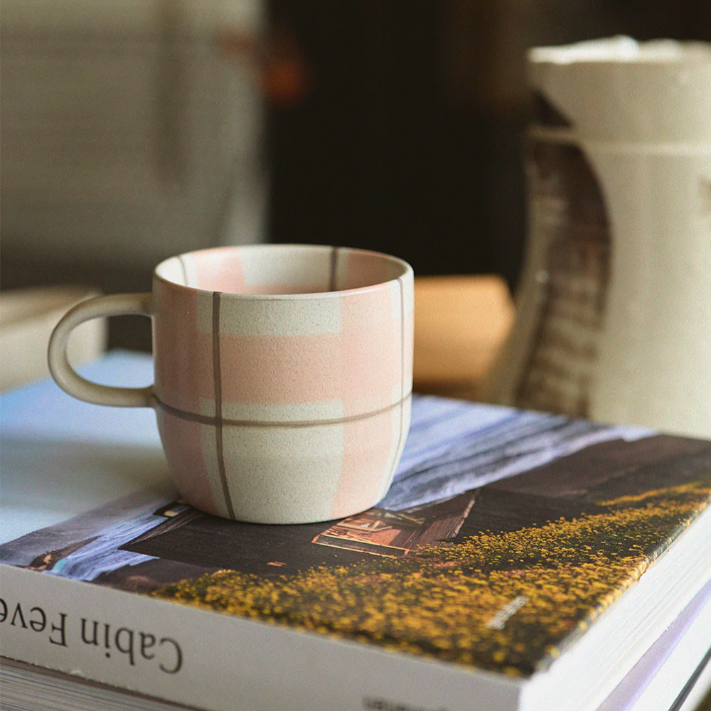 Load image into Gallery viewer, ROBERT GORDON Cat's Pyjamas Mug - Blush & Grey Check