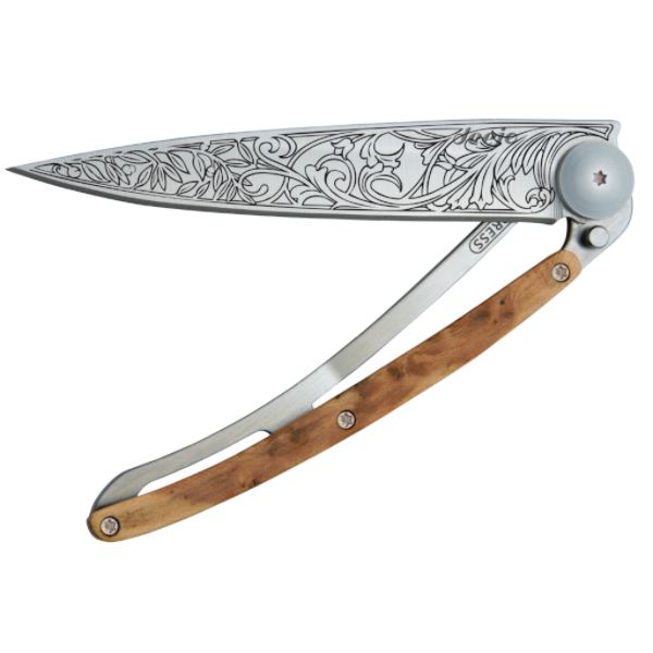 Load image into Gallery viewer, DEEJO KNIFE | Juniper Wood 37g - Art Nouveau Half Closed