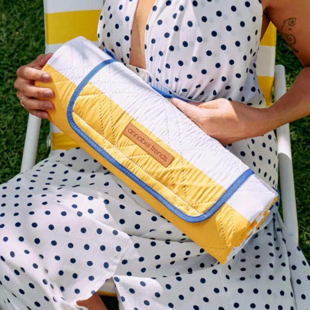Load image into Gallery viewer, ANNABEL TRENDS Beach & Picnic Mat - Yellow Stripe