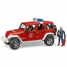 Load image into Gallery viewer, BRUDER Jeep Wrangler Rubicon Fire Dept with Fireman 1:16