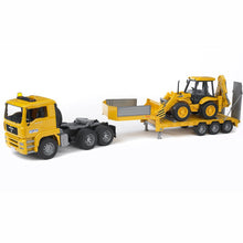 Load image into Gallery viewer, BRUDER MAN TGA Low loader truck with JCB Backhoe loader 1:16