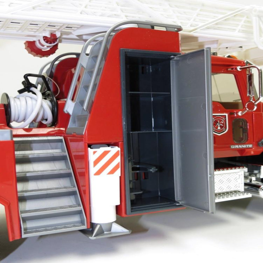 Load image into Gallery viewer, BRUDER MACK Granite Fire Engine w/Slewing Ladder & Water Pump 1:16