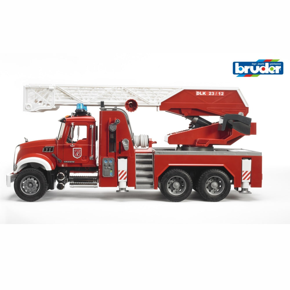 Load image into Gallery viewer, BRUDER MACK Granite Fire Engine w/Slewing Ladder & Water Pump 1:16