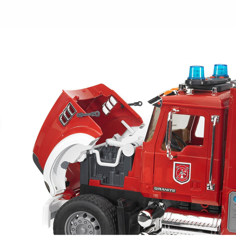 Load image into Gallery viewer, BRUDER MACK Granite Fire Engine w/Slewing Ladder & Water Pump 1:16