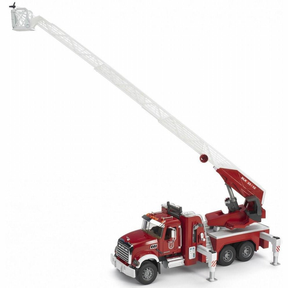 Load image into Gallery viewer, BRUDER MACK Granite Fire Engine w/Slewing Ladder & Water Pump 1:16