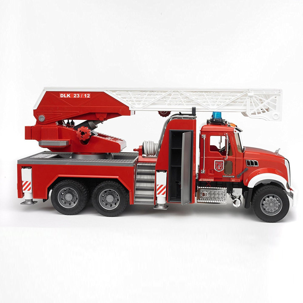 Load image into Gallery viewer, BRUDER MACK Granite Fire Engine w/Slewing Ladder & Water Pump 1:16