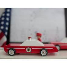 Load image into Gallery viewer, CANDYLAB Fire Chief Wooden Toy Car