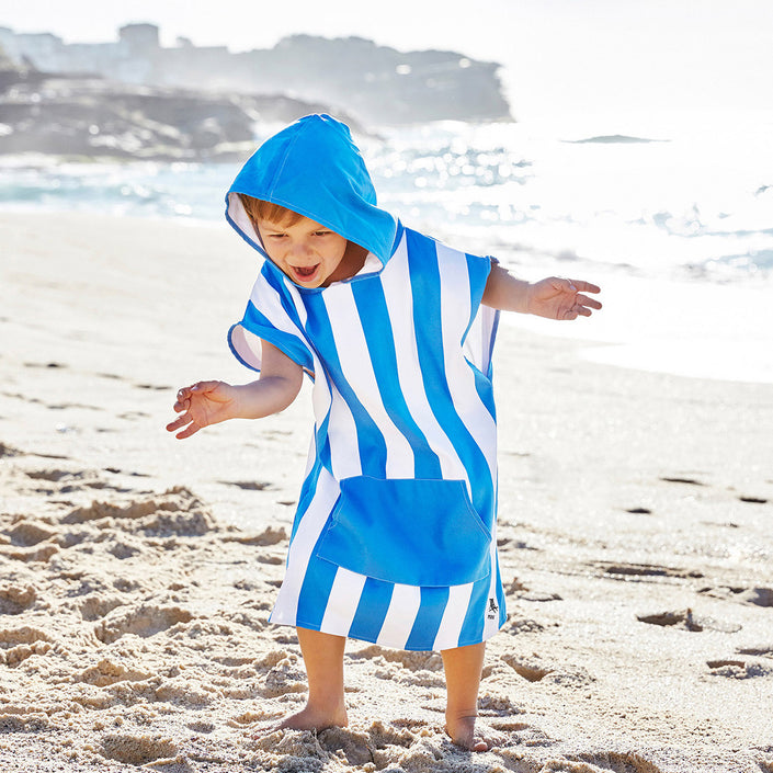 DOCK & BAY Quick-dry Kids Poncho Hooded Towel 100% Recycled Mini Cabana - Bondi Blue