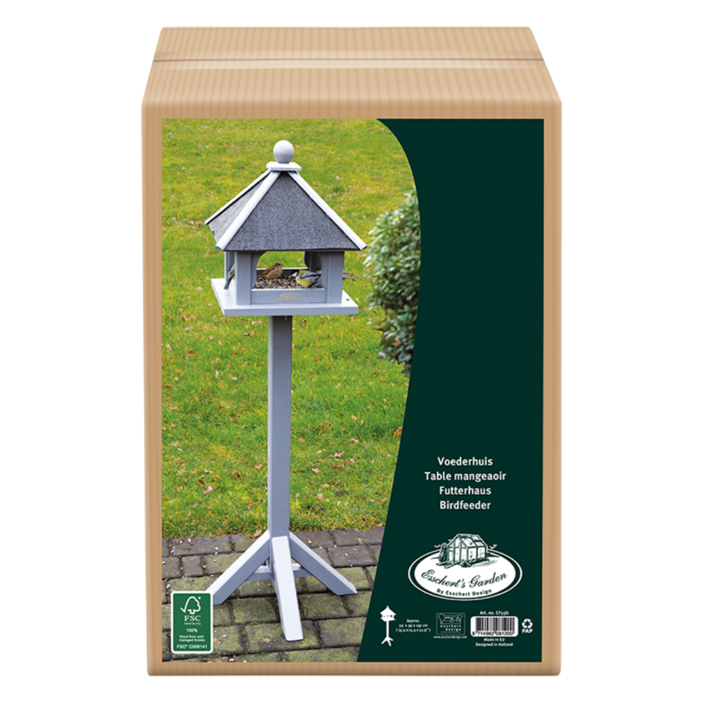 ESSCHERT DESIGN Freestanding Timber Bird Feeder Grey