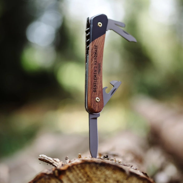 GENTLEMENS HARDWARE  Pen Knife Pocket Multi-Tool Wood Handle w/ Titanium Coated Stainless Steel Tools