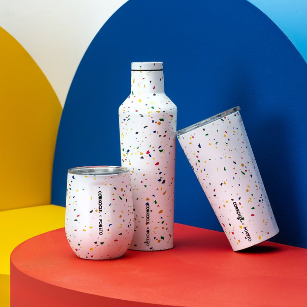 Load image into Gallery viewer, CORKCICLE x POKETO Stainless Steel Insulated Stemless Glass 12oz (355ml) - White Terrazzo **Limited Stock**