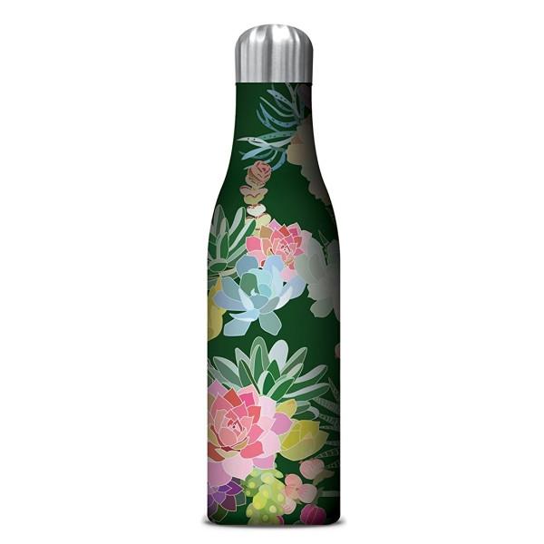 Insulated Drink Bottle Green with coloured succulents and flowers