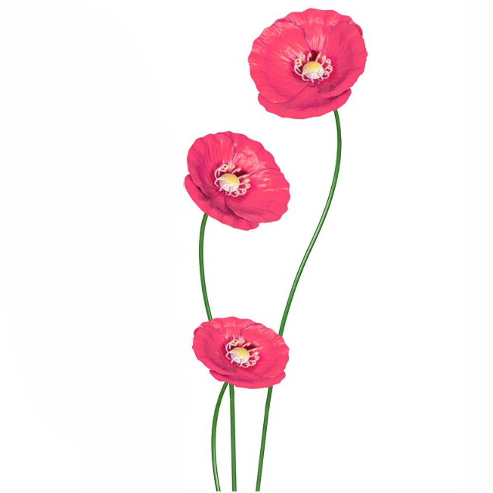 MARTHA'S VINEYARD Garden Stake Set 3 Poppies - Pink