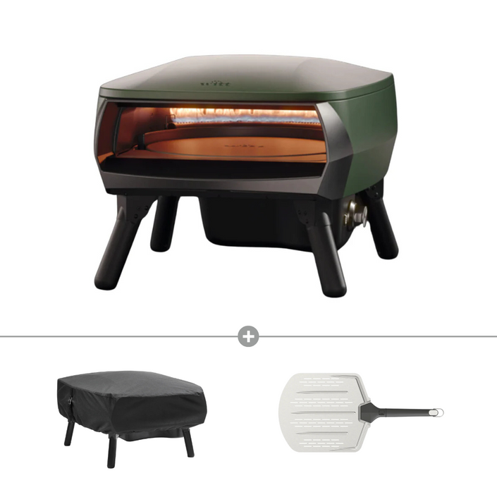 WITT Piccolo Rotante 13" Gas Oven Starter Kit with 12" Pizza Peel & Cover - Green