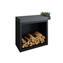 Load image into Gallery viewer, OFYR Butchers Block &amp; Wood Storage w/ Ceramic Tabletop - Black