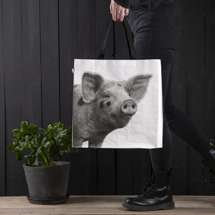 ESSCHERT DESIGN Large Monochrome Shopping Bag - Pig