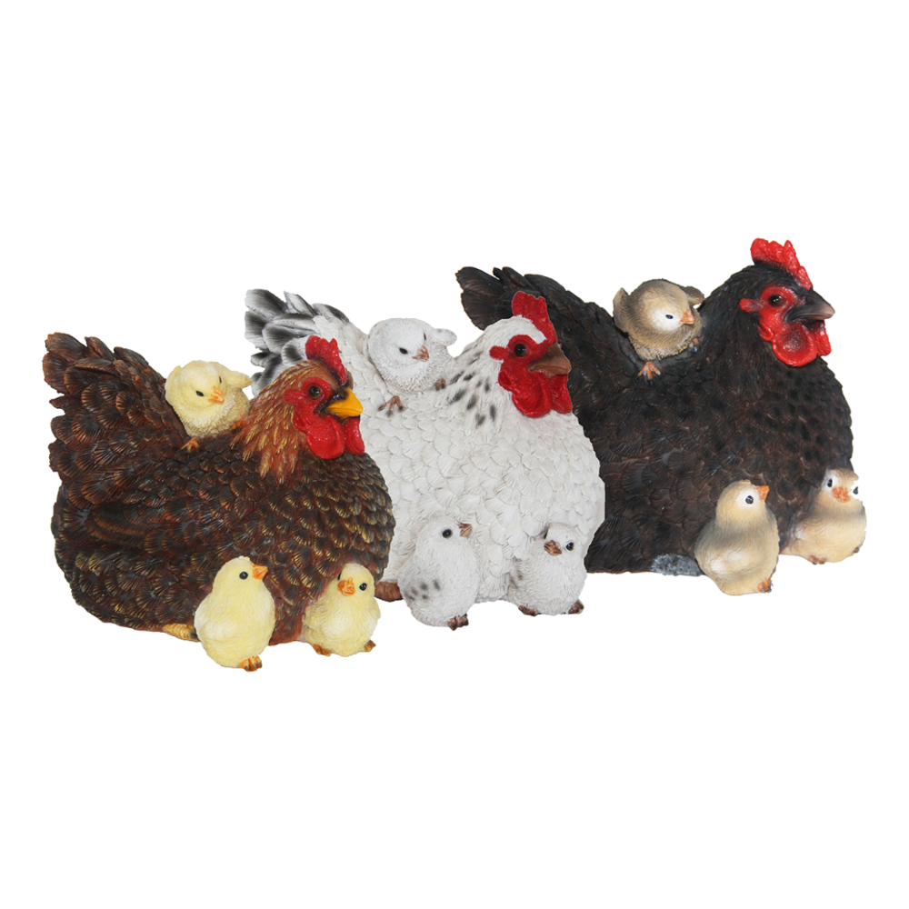 ESSCHERT DESIGN Lying Hen w/ Chicks Statue - Set of 3