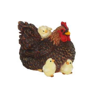 ESSCHERT DESIGN Lying Hen w/ Chicks Statue - Brown