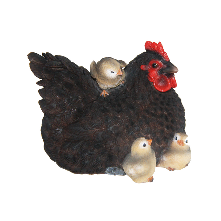 ESSCHERT DESIGN Lying Hen w/ Chicks Statue - Black