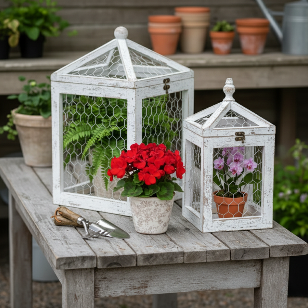 Load image into Gallery viewer, MARTHA&#39;S VINEYARD 30cm Wooden Cloche White Wash S/2