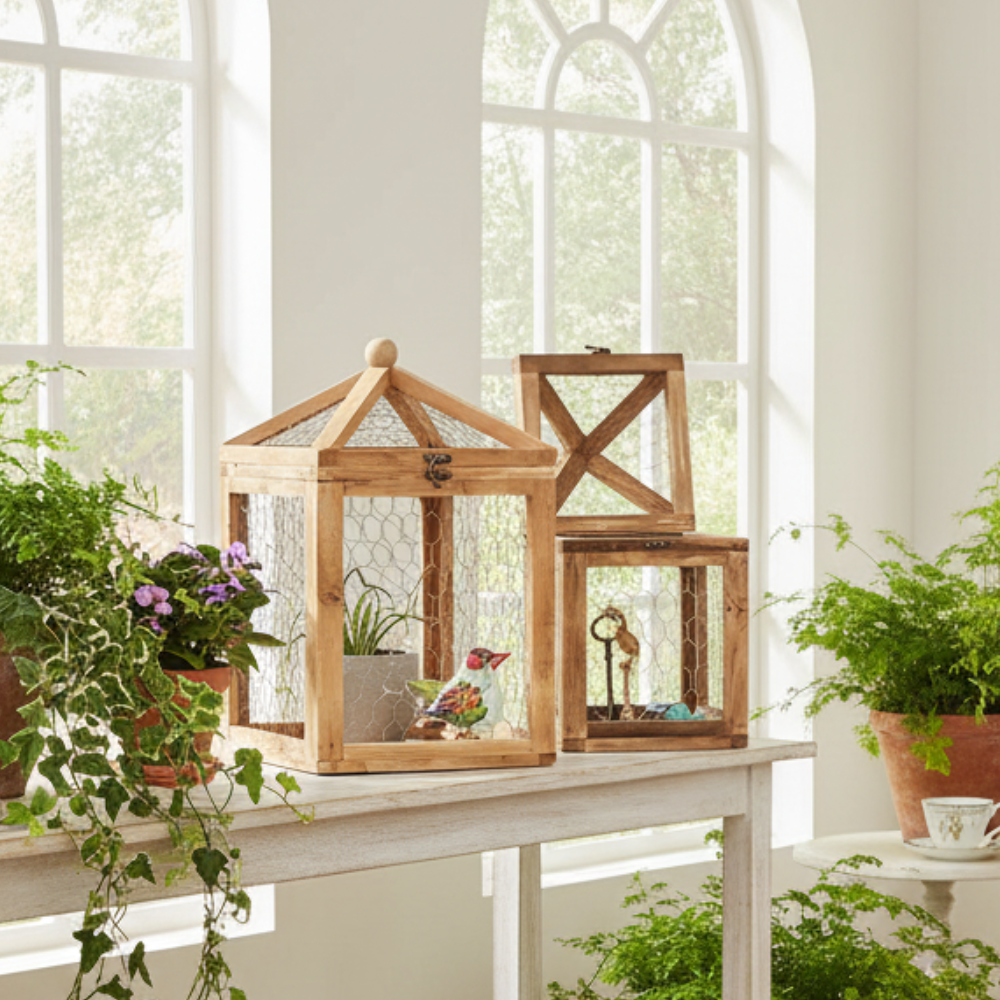 Load image into Gallery viewer, MARTHA&#39;S VINEYARD 30cm Wooden Cloche Natural S/2