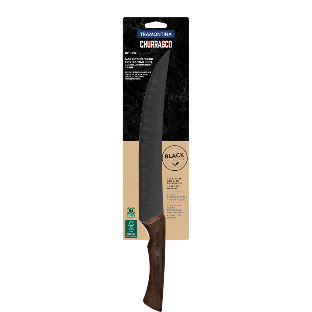 Load image into Gallery viewer, TRAMONTINA CHURRASCO Black Butcher Knife 10&quot;