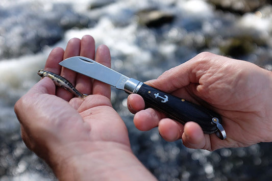 BALADÉO® Folding Knife 'Breizh' - Wood Handle, Anchor Inlay