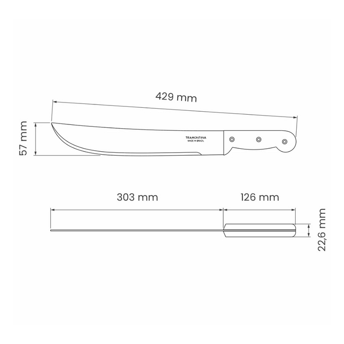 TRAMONTINA Machete with Carbon Steel Blade and Black Polypropylene Handle - 300mm / 12"