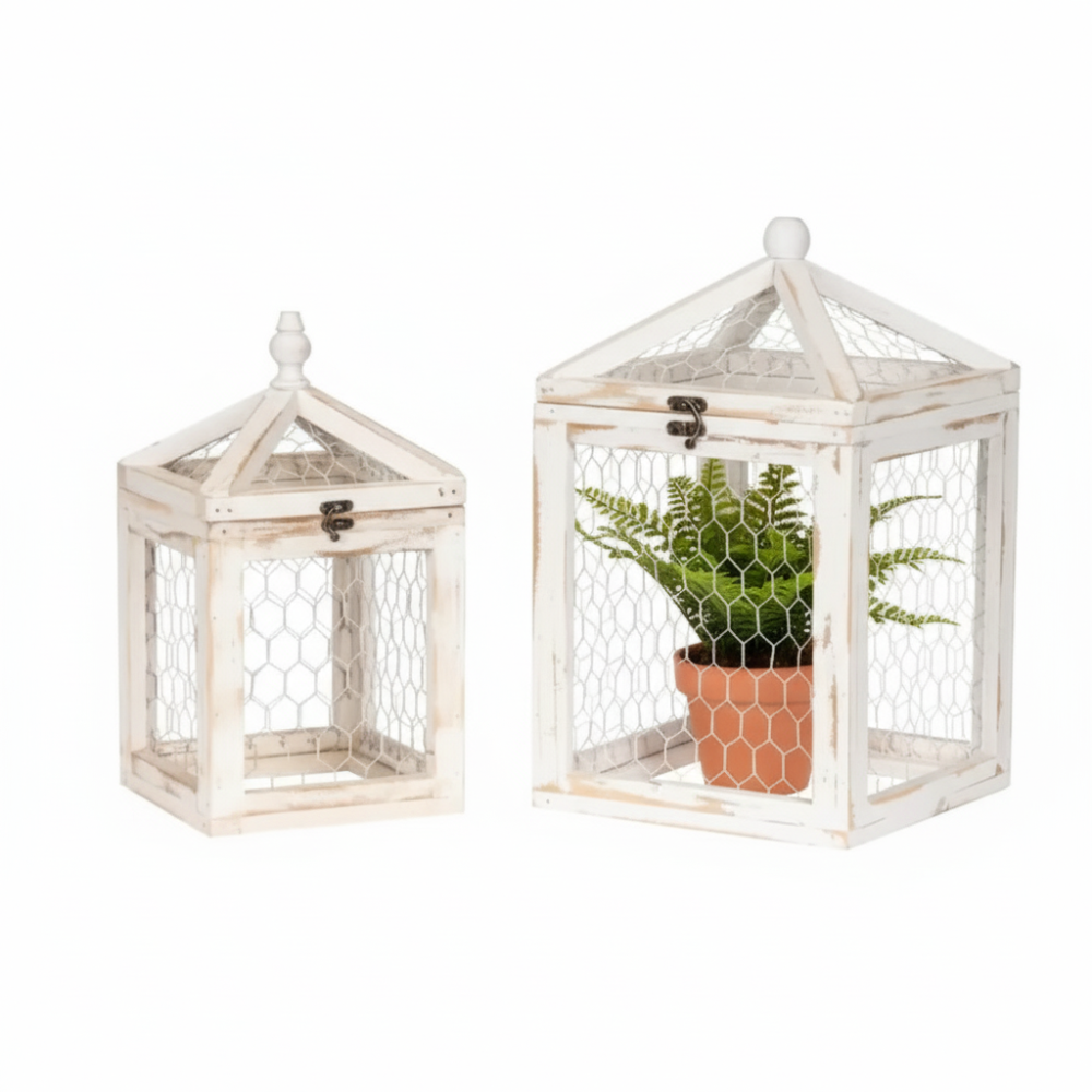 MARTHA'S VINEYARD 30cm Wooden Cloche White Wash S/2