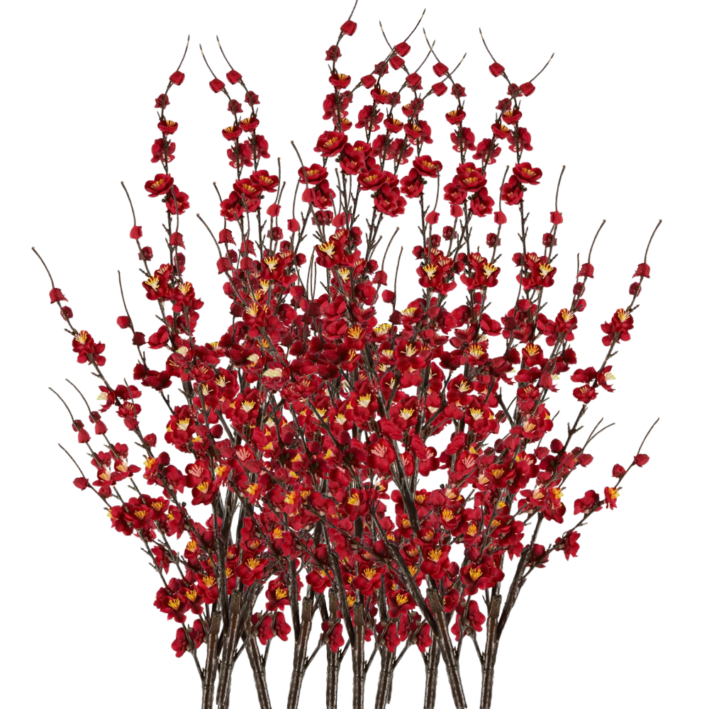 Artificial red floral branch on a white background