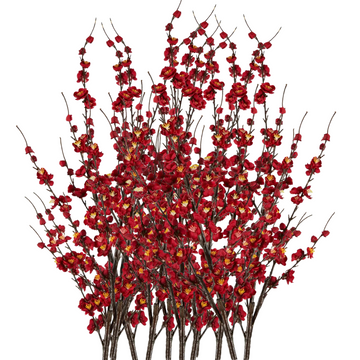 Artificial red floral branch on a white background