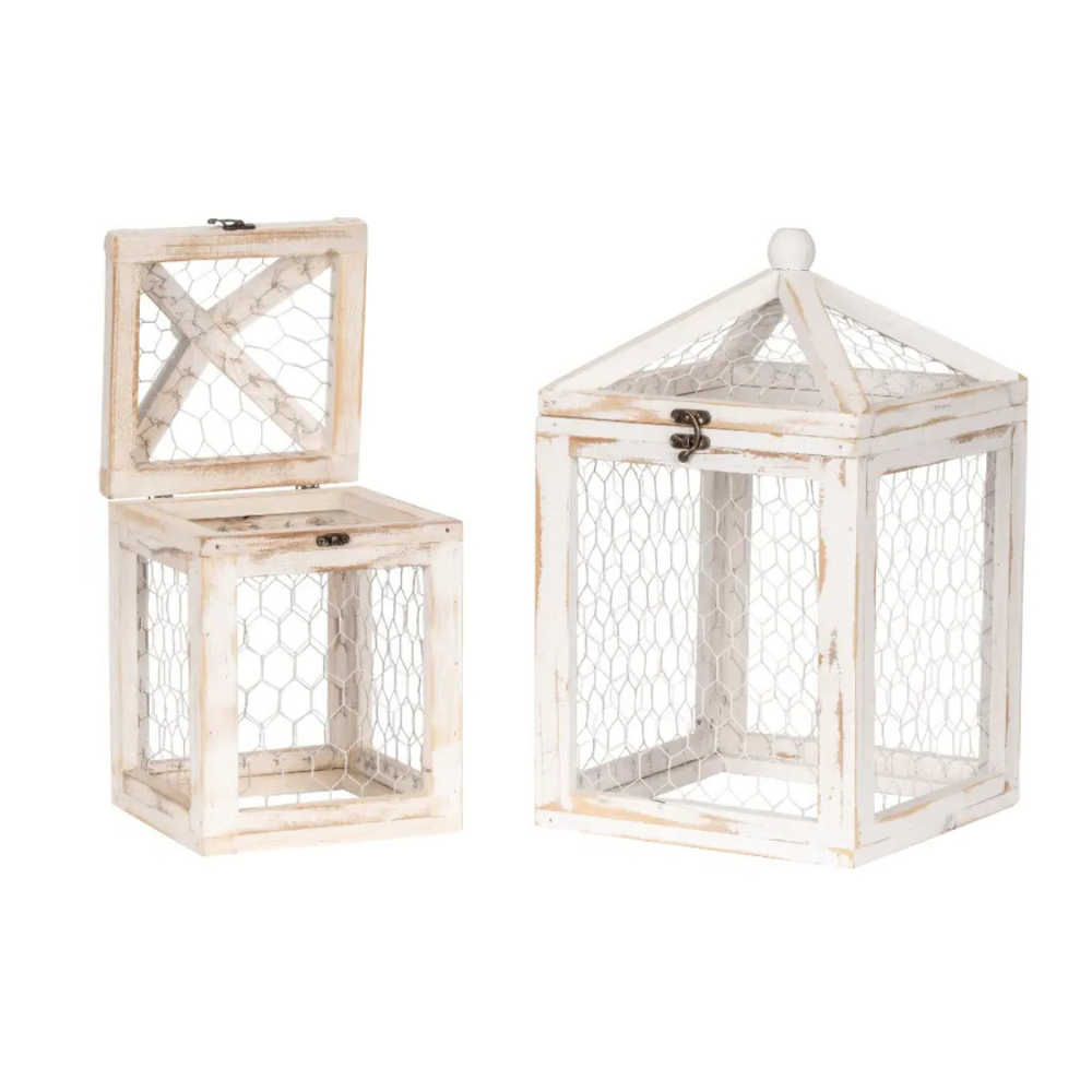 Load image into Gallery viewer, MARTHA&#39;S VINEYARD 30cm Wooden Cloche White Wash S/2